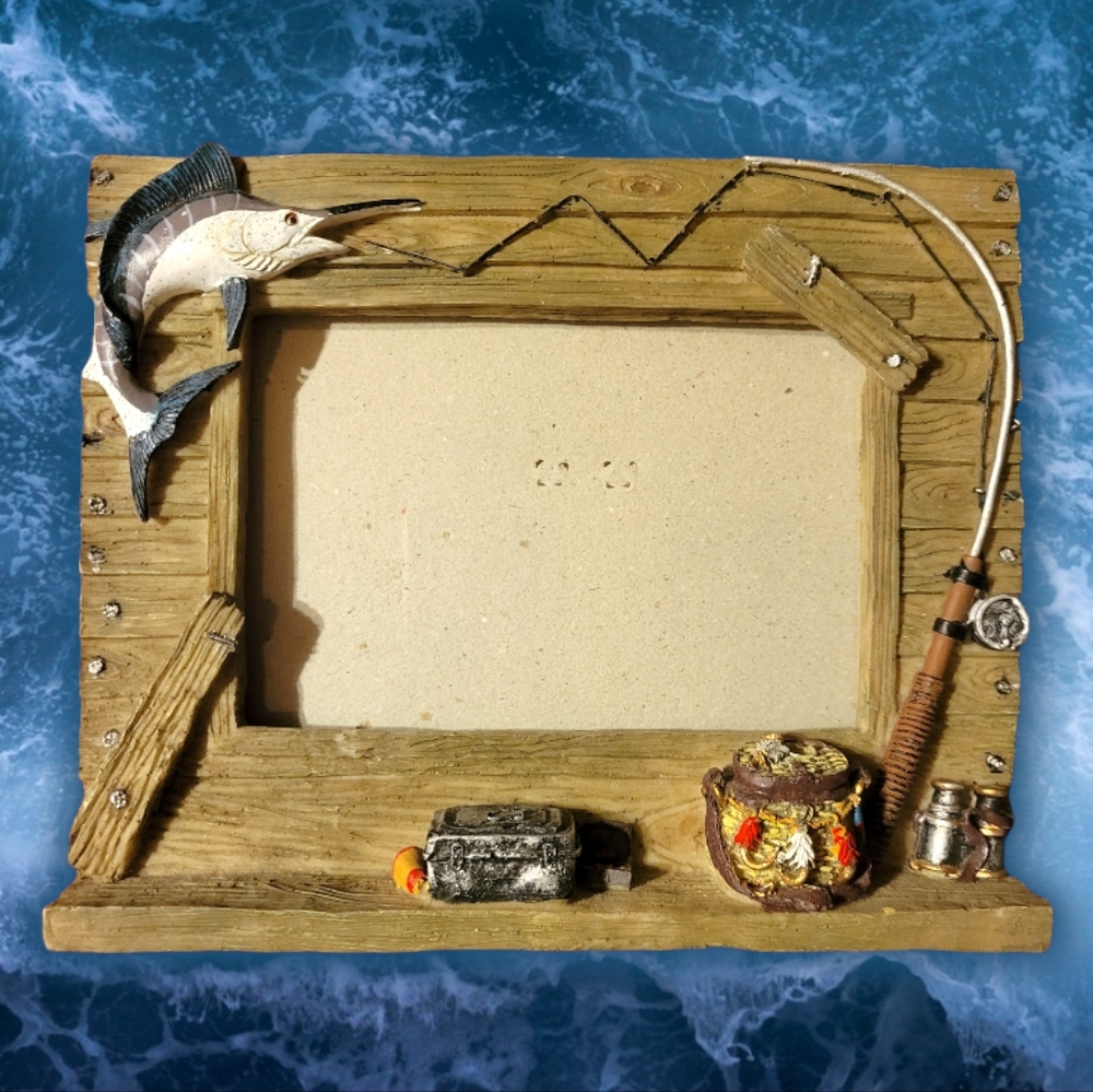 Vtg Frame Deep Sea Fishing Rod Reel Tackle Box Fly Hooks